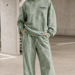 Washed Rhinestone Embellished Oversized Hoodie and Wide-Leg Pants Set