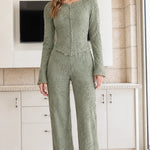 Floral Embroidered Lace Two-Piece Evening Pant Suit with Beaded Buttons