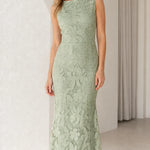 Sleeveless Floral Lace Boatneck Maxi Dress Formal Evening Gown