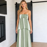Women's Strapless Striped Tiered Maxi Dress with Smocked Back