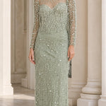 Elegant High-Neck Beaded Long Sleeve Evening Gown