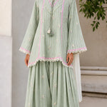 Women's Ethnic Striped Kurti with Sharara and Dupatta Set