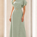 Elegant Lace-Trimmed Midi Dress with Belt