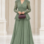 Elegant Lace Peplum Long Sleeve Formal Evening Gown
