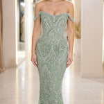 Off-The-Shoulder Embellished Mermaid Evening Gown