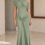 One-Shoulder Ruched Maxi Evening Gown