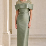 Elegant Sequin Embellished Off-The-Shoulder Midi Evening Dress