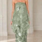 Strapless Tiered Organza Paillette Maxi Dress