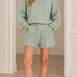 Women's Casual Crewneck Sweatshirt and Drawstring Shorts Lounge Set