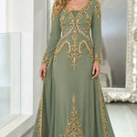 Embroidered Metallic Caftan Maxi Dress with Beaded Trim
