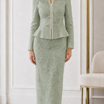 Elegant Embroidered Peplum Skirt Suit with Pearl Embellishment