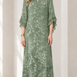 Embellished Tie-Neck Flutter Sleeve Chiffon Maxi Dress