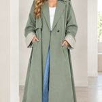 Women's Oversized Maxi Trench Coat with Contrast Turn-Up Cuffs