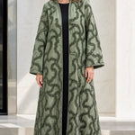 Embroidered Beaded Open Front Maxi Abaya Kimono Cardigan