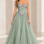 Strapless Sweetheart Crystal Beaded Ball Gown Tulle Evening Dress with Matching Choker