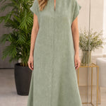 Women's Casual Linen-Feel Keyhole Maxi Dress with Back Tie Detail