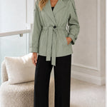Women's Short Belted Trench Jacket Notch Lapel Lightweight Coat
