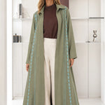 Embroidered Trim Longline Open Front Abaya Maxi Duster Coat