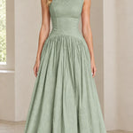 Embroidered Bateau Neck Sleeveless Full Maxi Dress