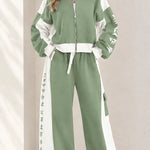 Women's Colorblock Zip-Up Tracksuit Set Wide Leg Sweatpants 2-Piece Lounge Set
