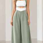 Colorblock Cutout Wide-Leg Sleeveless Jumpsuit