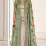 Beaded High-Neck Floor-Length Evening Cape Dress