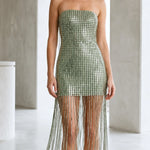 Strapless Metallic Fringe Bodycon Mini Dress