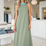 Sleeveless Beaded Trim A-Line Midi Dress