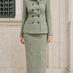 Double-Breasted Tweed Blazer and Column Maxi Skirt Two-Piece Suit Set