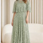 Elegant Sequin Embellished Mesh Overlay Maxi Dress
