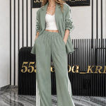 Women's 2-Piece Sporty Chic Blazer and Wide-Leg Track Pant Set