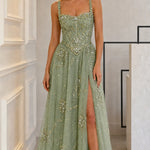 Embellished Corset Sweetheart Evening Gown with Thigh-High Slit