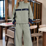 Women's Colorblock Zip-Up Track Jacket and Wide-Leg Pants Set