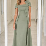 Elegance Bow Accent Square Neck Midi Dress