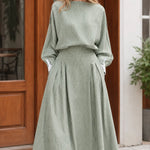 Women's Striped Boat Neck Blouson Maxi Dress with Contrast Cuffs