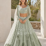 Intricate Embroidered Net Lehenga Choli Set with Scalloped Dupatta