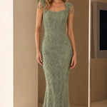 Elegant Beaded Sleeveless Evening Gown with Scalloped Details