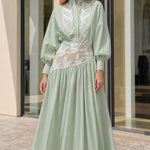 Embroidered Sheer Cutout Midi Shirt Dress with Lantern Sleeves