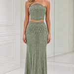 Strapless Beaded Two-Piece Mermaid Evening Gown Set