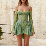 Off-The-Shoulder Lace Long Sleeve Mini Dress