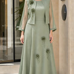 Elegant 2-Piece Floral Appliqué Maxi Dress Set with Sheer Bolero Jacket