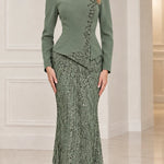 Sequined Peplum Long Sleeve Formal Evening Gown