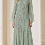 Elegant Sequin Embellished Long Sleeve Maxi Dress