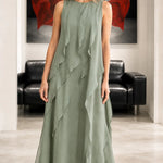 Sleeveless Ruffled Chiffon Maxi Dress