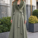 Elegant Faux Fur Shawl Collar Belted Maxi Flare Coat