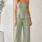 Strapless Floral Lace Peplum Wide-Leg Jumpsuit