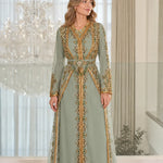 Elegant Hand-Embellished Moroccan Kaftan Evening Maxi Dress with Belt