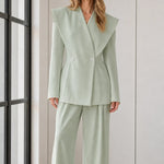 Women's Exaggerated Shawl Lapel Blazer and Wide-Leg Trousers Two-Piece Suit Set