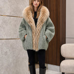 Women's Oversized Plush Faux Fur Trim Cocoon Coat