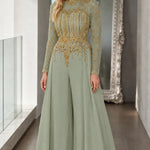 Elegant Sequin Embroidered Wide-Leg Evening Jumpsuit with Sheer Long Sleeves